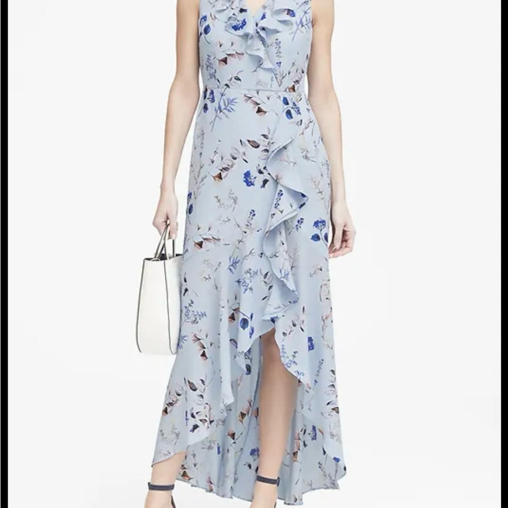 Banana Republic Blue Floral Ruffled Wrap Sundress